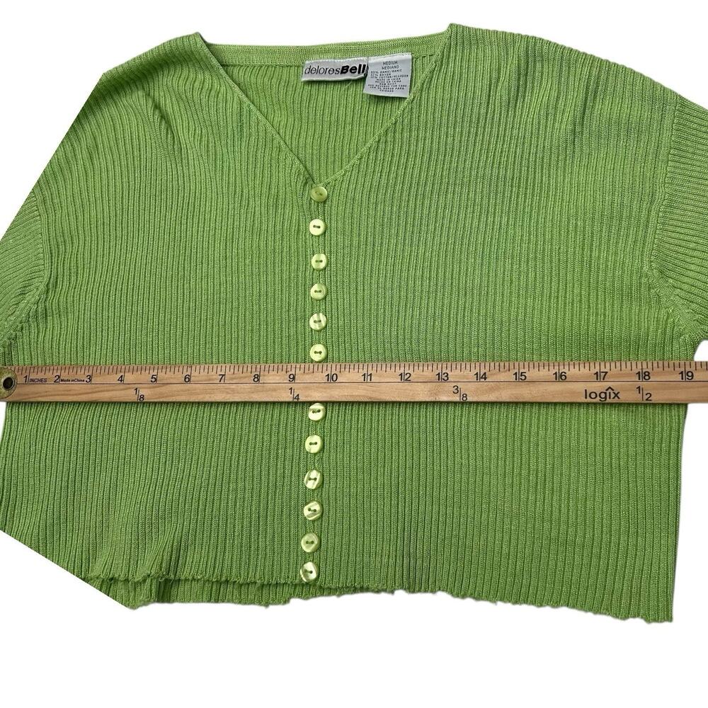 VTG Delores Bell Sz M Lime Green Ribbed Ramie Blend Cropped Long Sleeve Top Y2K - Picture 8 of 12